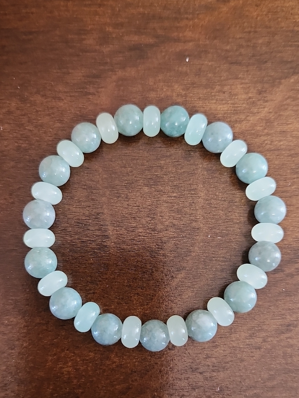 Handmade Burmese Jade And White Beaded Bracelet
